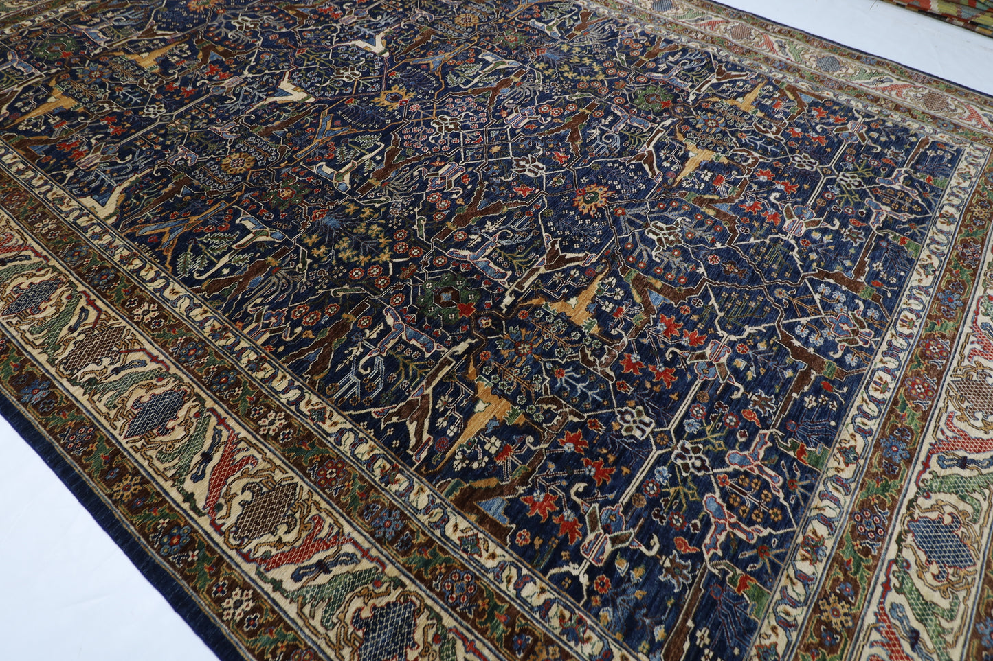 306x 421 cm | Floral bidjar blue Area Rug Afghan Hand Knotted veg Dye Wool carpet