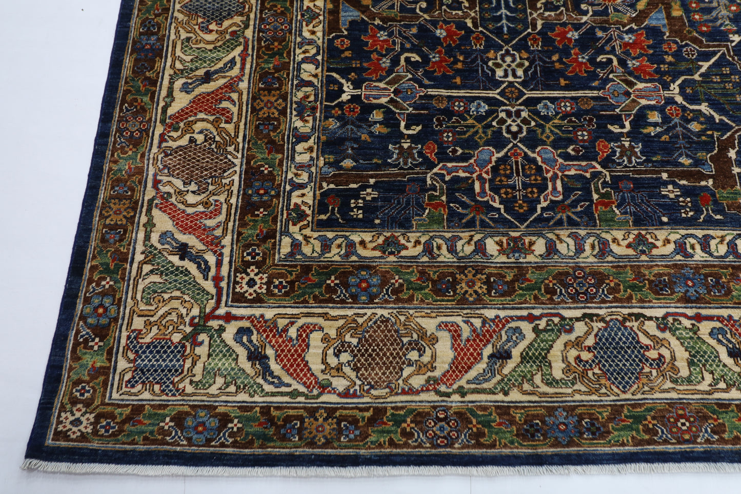 306x 421 cm | Floral bidjar blue Area Rug Afghan Hand Knotted veg Dye Wool carpet