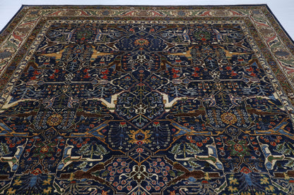 306x 421 cm | Floral bidjar blue Area Rug Afghan Hand Knotted veg Dye Wool carpet