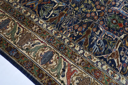 306x 421 cm | Floral bidjar blue Area Rug Afghan Hand Knotted veg Dye Wool carpet