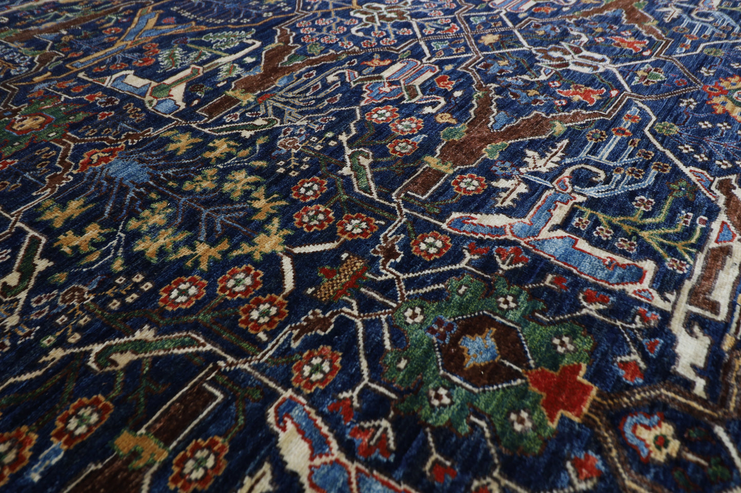 306x 421 cm | Floral bidjar blue Area Rug Afghan Hand Knotted veg Dye Wool carpet