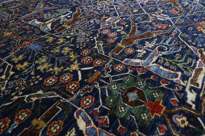 306x 421 cm | Floral bidjar blue Area Rug Afghan Hand Knotted veg Dye Wool carpet