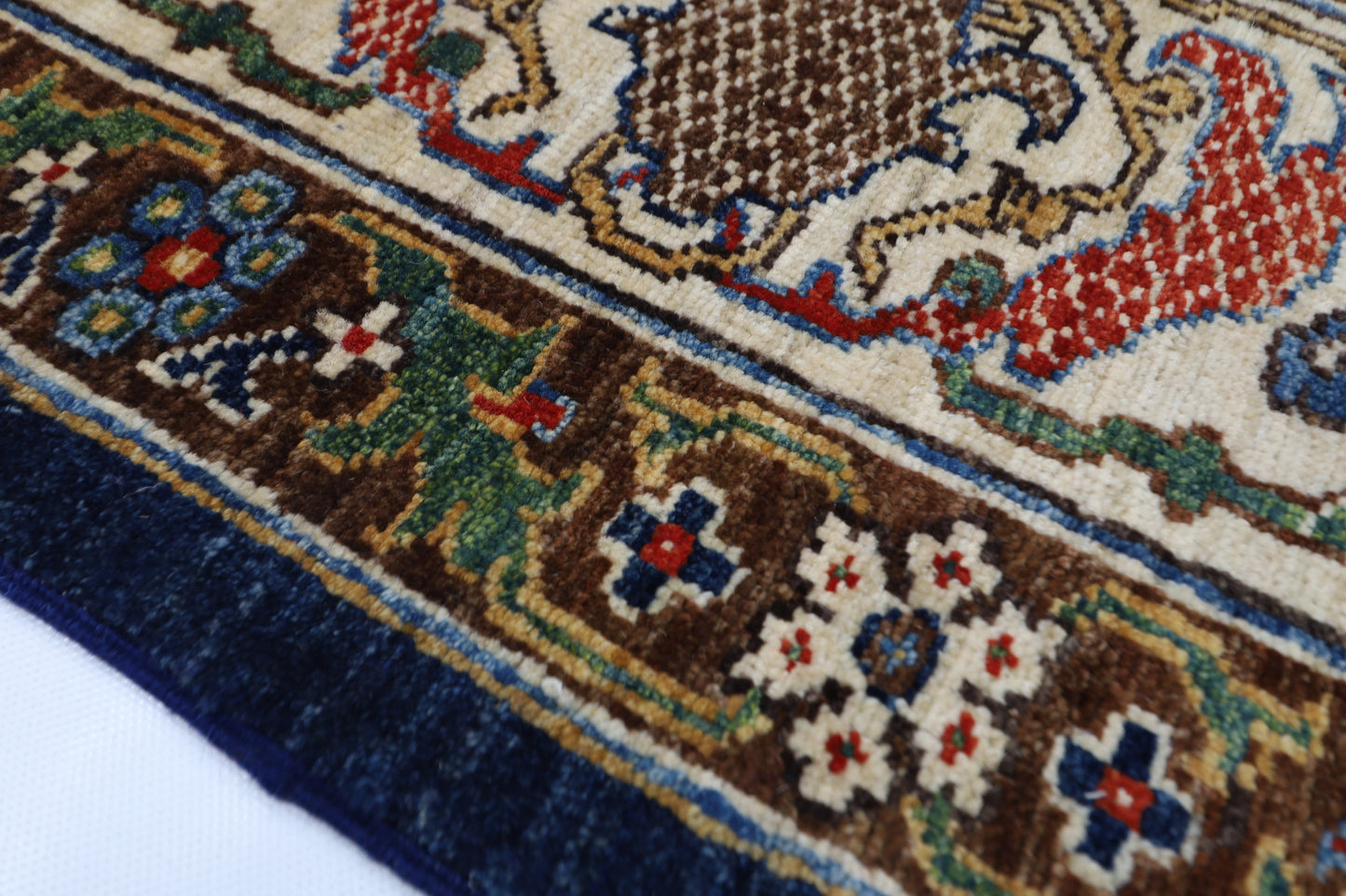 306x 421 cm | Floral bidjar blue Area Rug Afghan Hand Knotted veg Dye Wool carpet
