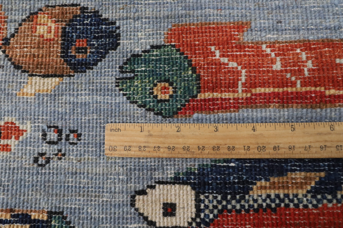 148 x 211 cm | Fish Blue Hand Knotted Wool Afghan Carpet