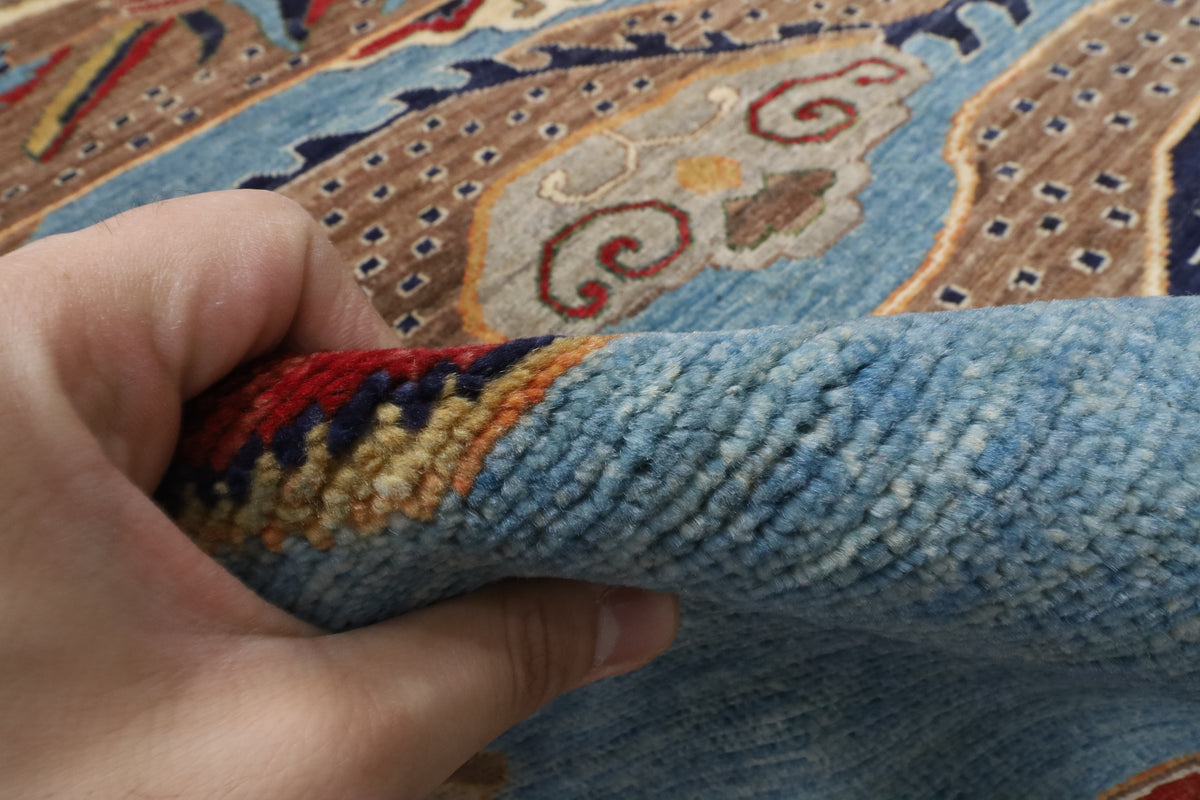 155 x 198 cm | Dragon Blue Hand Knotted Wool Afghan Carpet