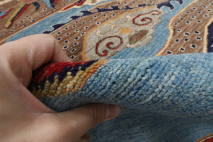 155 x 198 cm | Dragon Blue Hand Knotted Wool Afghan Carpet