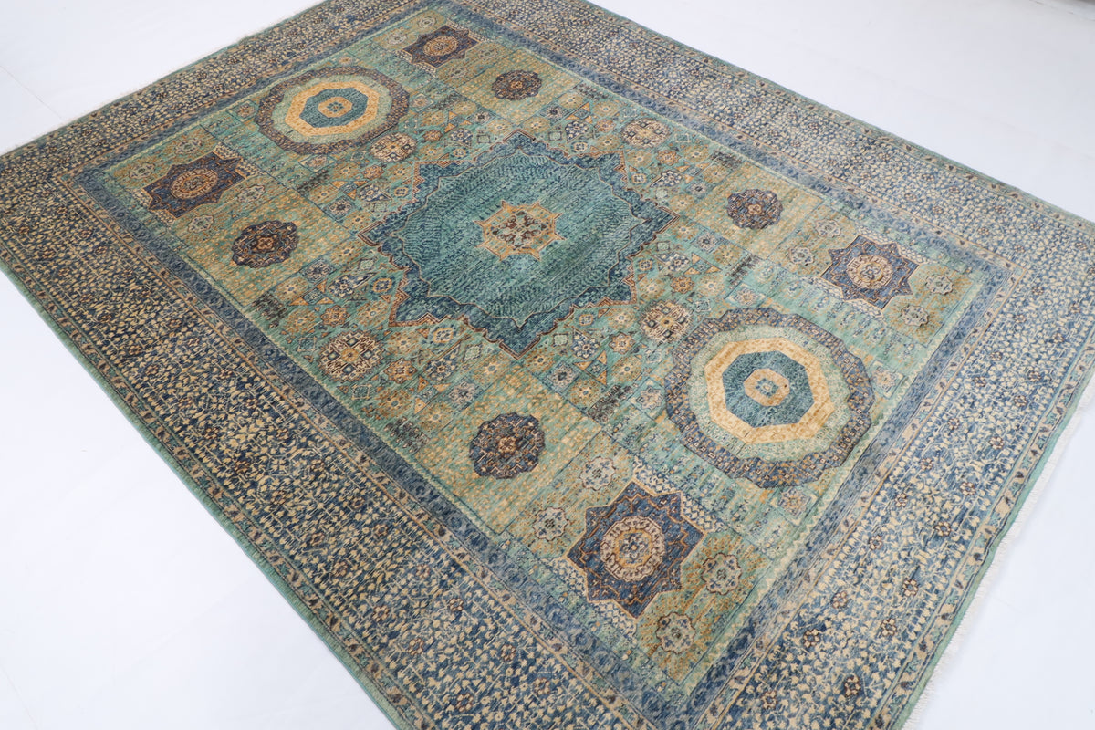 207 x 272 cm | Mamluk Hand Knotted Wool Afghan Carpet