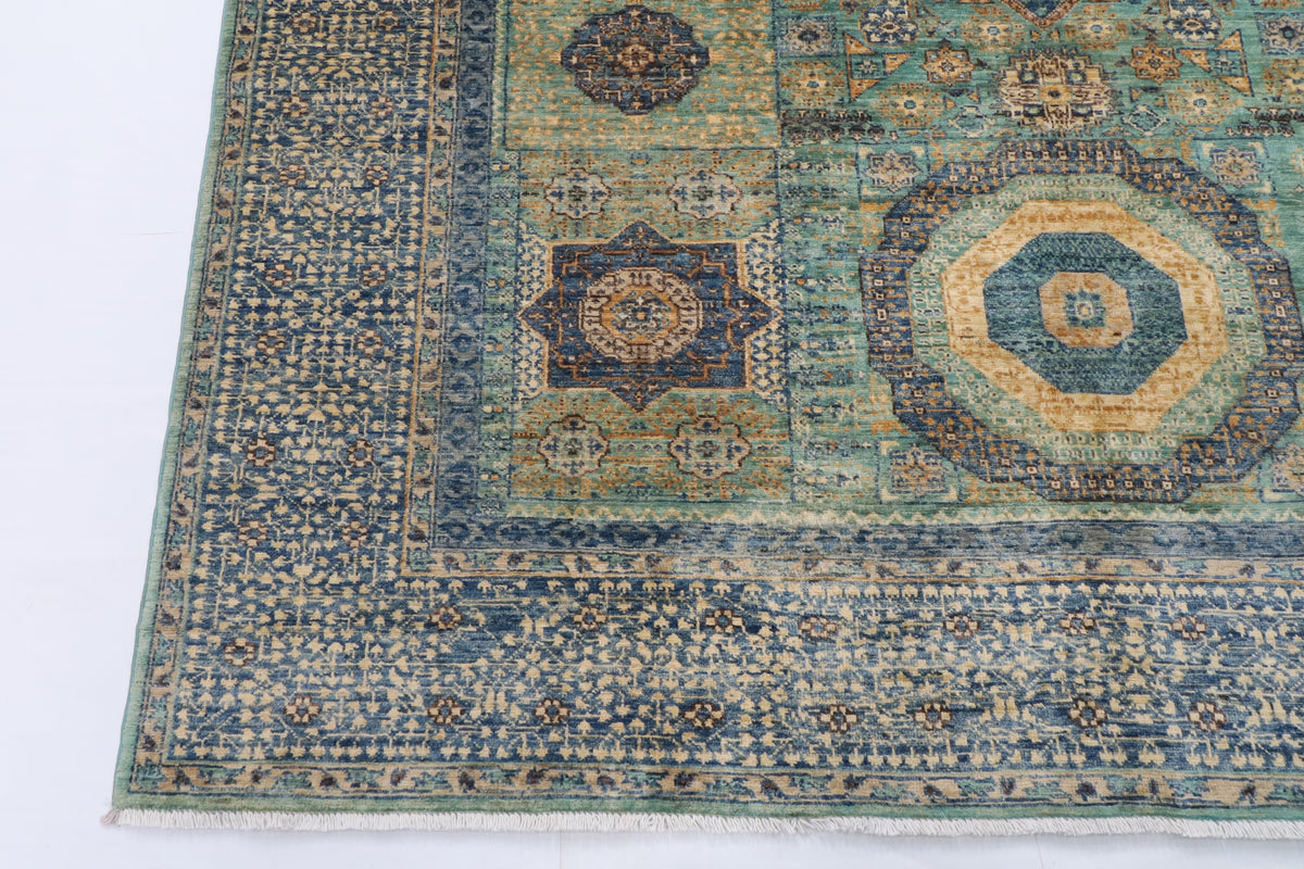 207 x 272 cm | Mamluk Hand Knotted Wool Afghan Carpet