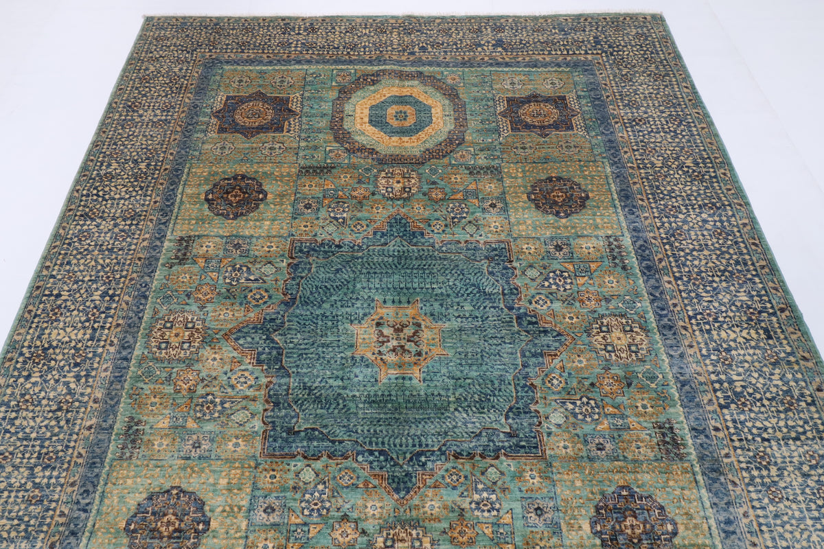 207 x 272 cm | Mamluk Hand Knotted Wool Afghan Carpet