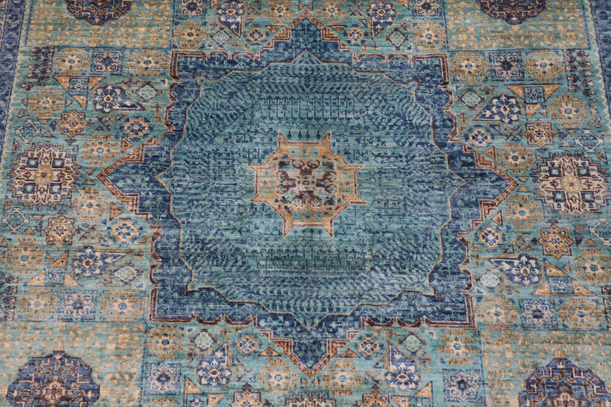 207 x 272 cm | Mamluk Hand Knotted Wool Afghan Carpet