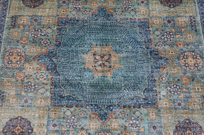 207 x 272 cm | Mamluk Hand Knotted Wool Afghan Carpet