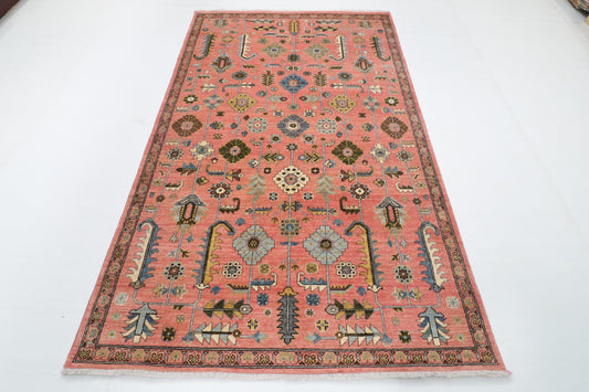 154 x 247 cm | Floral Pink Hand Knotted Wool Afghan Carpet