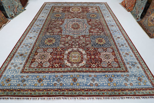 272 x 358 cm | Mamluk Red Area Rug Afghan Hand Knotted veg Dye Wool carpet
