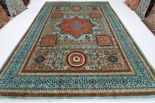269 x 365 cm | Mamluk geometric Area Rug Afghan Hand Knotted veg Dye Wool carpet