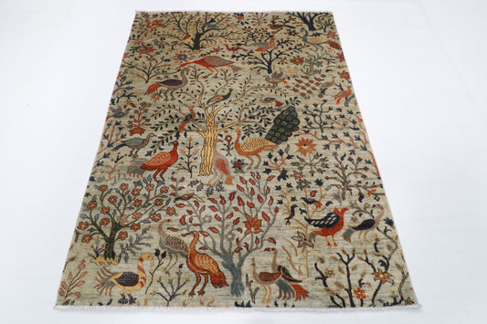 150 x 196 cm | Birds Design Hand Knotted Wool Afghan Carpet