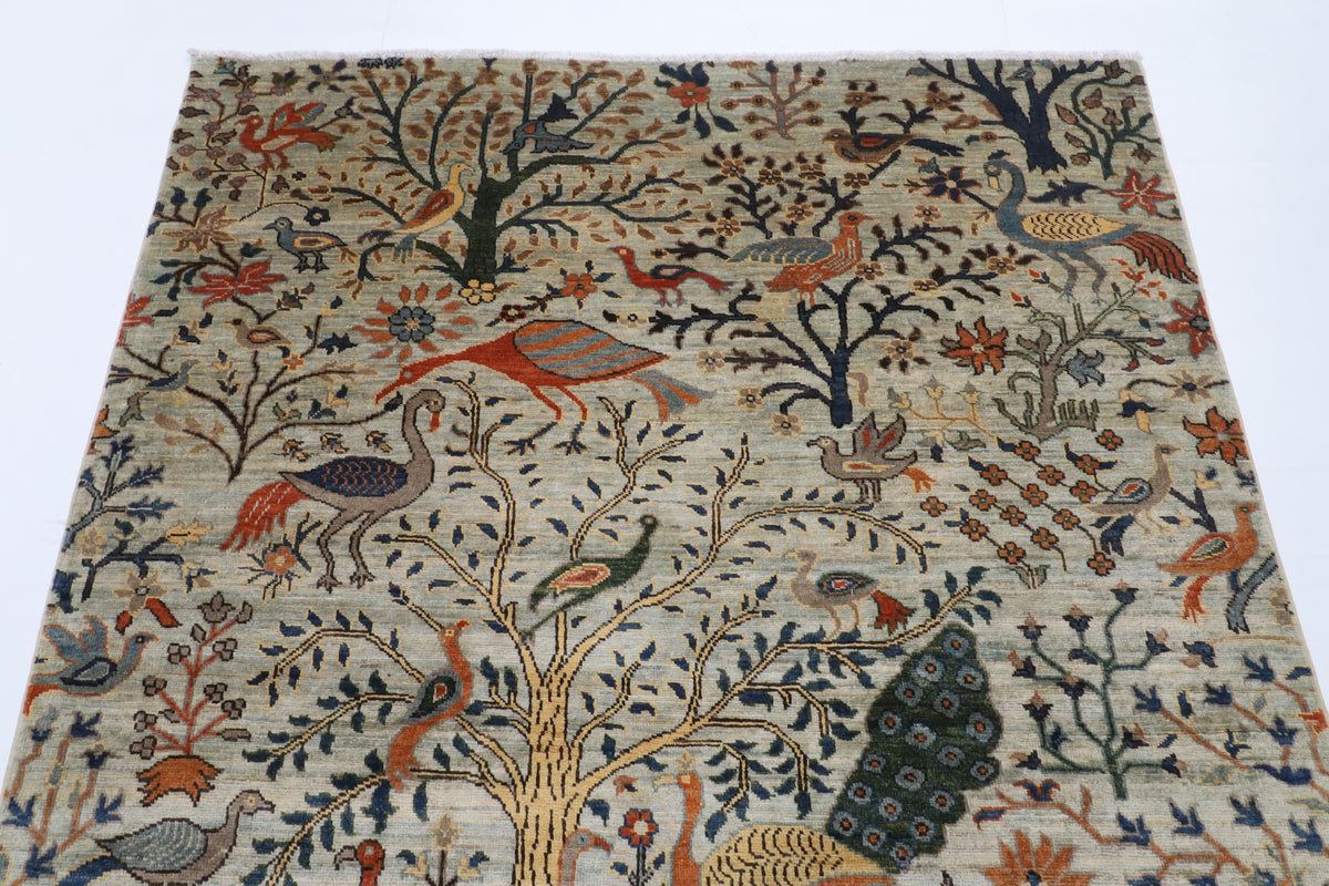 150 x 196 cm | Birds Design Hand Knotted Wool Afghan Carpet