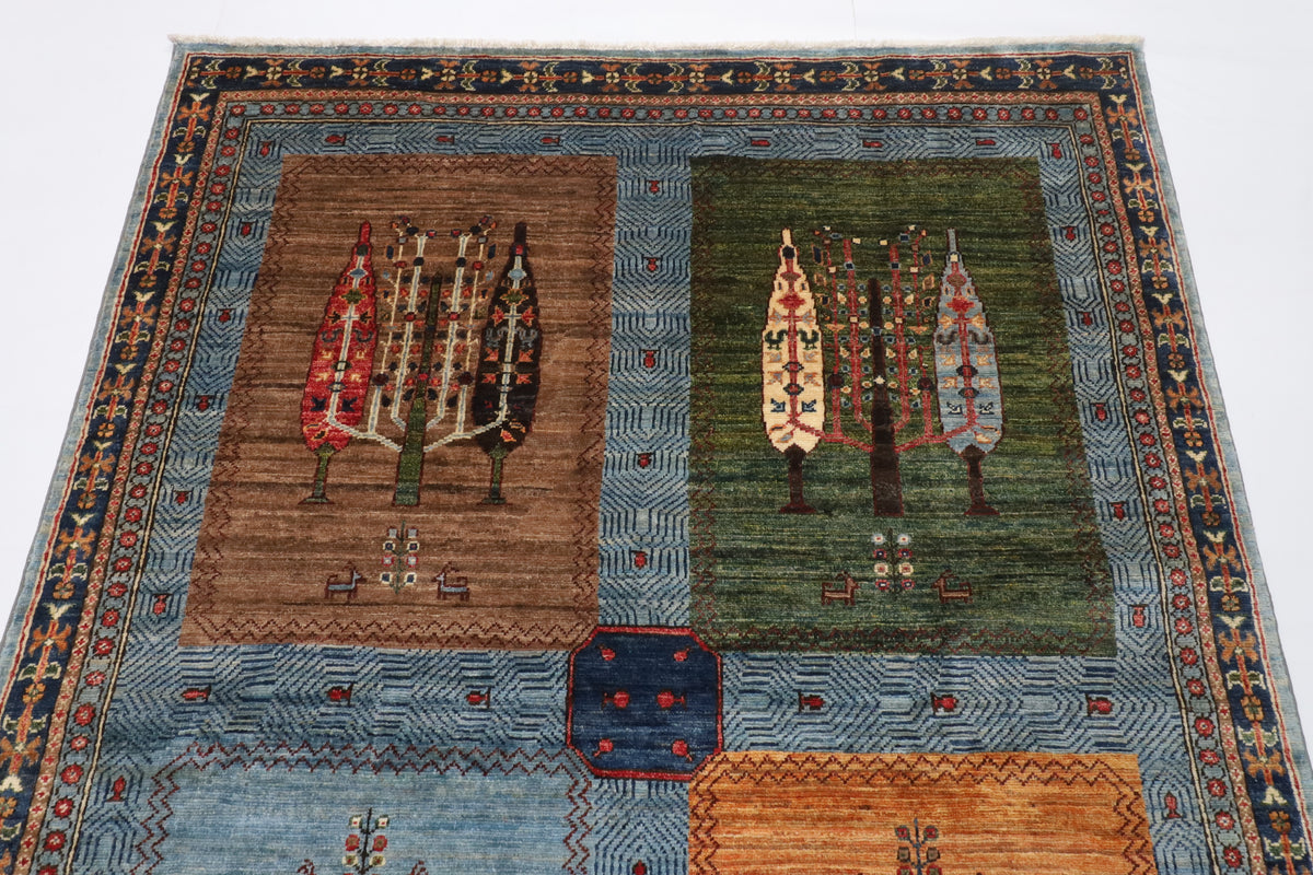 150 x 203 cm | Tree of life Design Hand Knotted Wool Afghan Carpet
