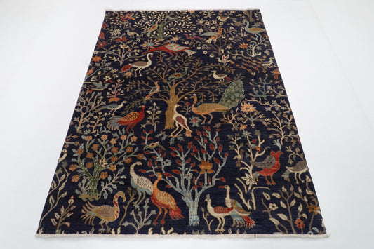 154 x 197 cm | Birds Design Hand Knotted Wool Afghan Carpet