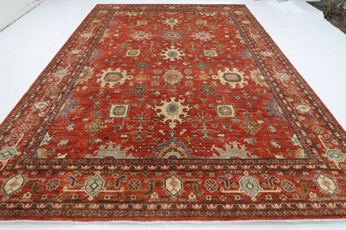 306 x 410 cm | Oriental floral Orange Area Rug Afghan Hand Knotted Veg Dye Wool carpet