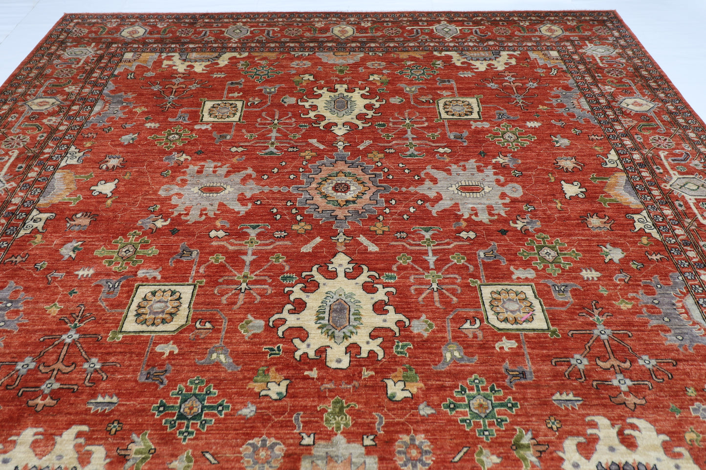 306 x 410 cm | Oriental floral Orange Area Rug Afghan Hand Knotted Veg Dye Wool carpet