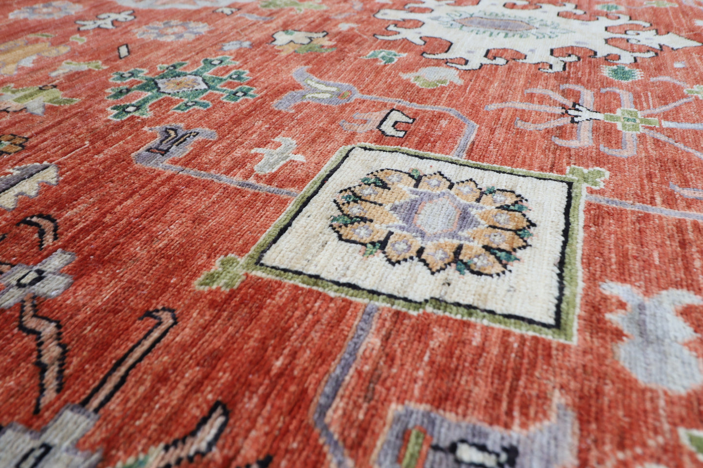306 x 410 cm | Oriental floral Orange Area Rug Afghan Hand Knotted Veg Dye Wool carpet
