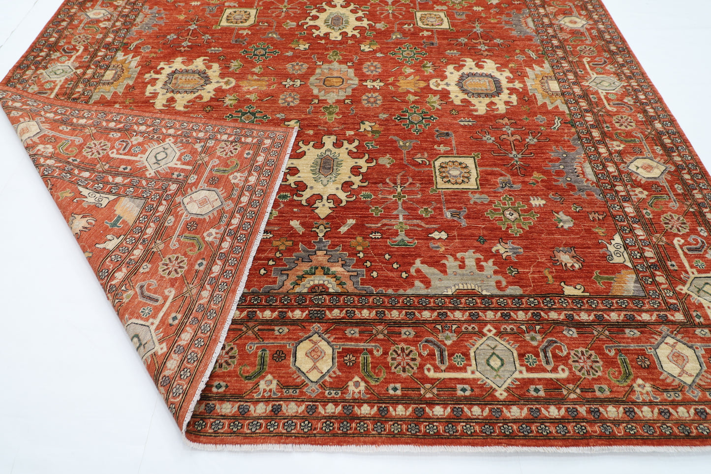 306 x 410 cm | Oriental floral Orange Area Rug Afghan Hand Knotted Veg Dye Wool carpet