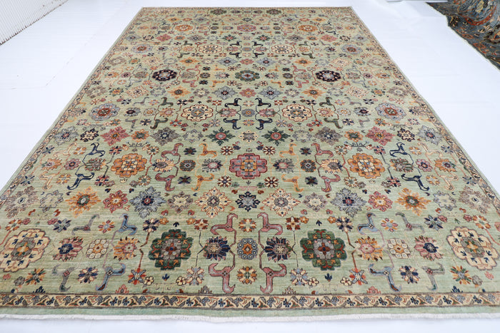 310 x 418 cm | Oriental Olive Green  Area Rug Afghan Hand Knotted Veg Dye Wool carpet
