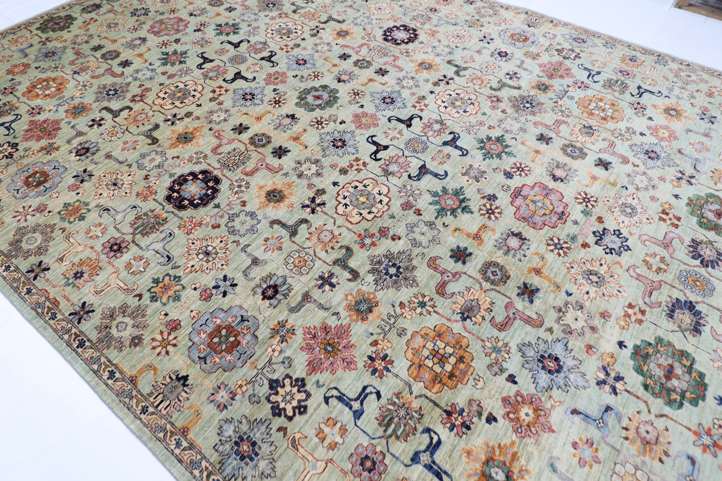 310 x 418 cm | Oriental Olive Green  Area Rug Afghan Hand Knotted Veg Dye Wool carpet