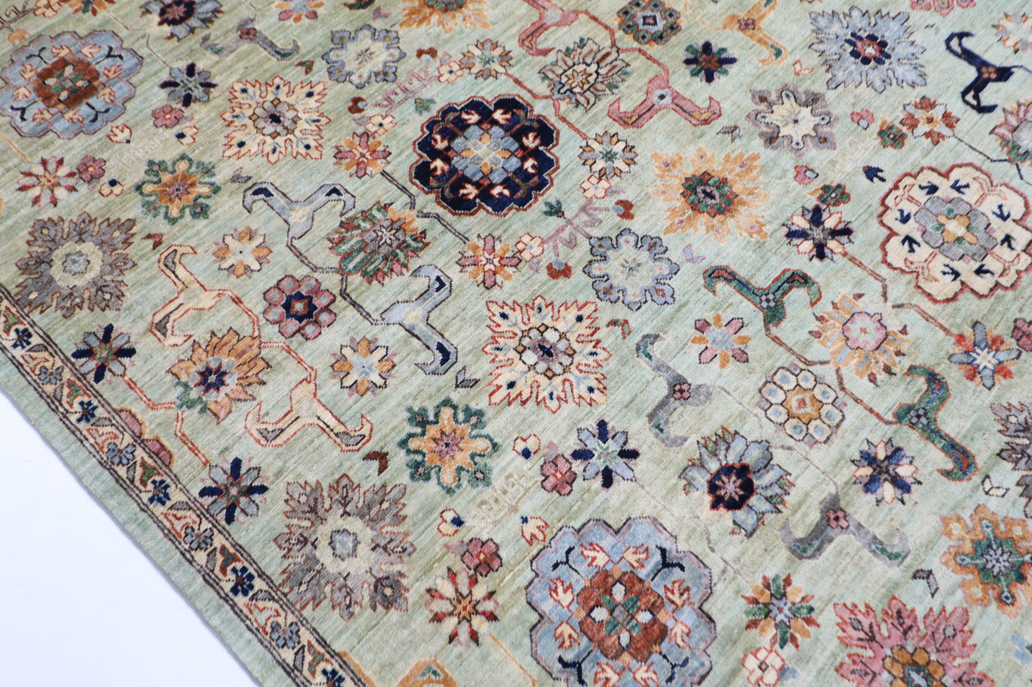 310 x 418 cm | Oriental Olive Green  Area Rug Afghan Hand Knotted Veg Dye Wool carpet