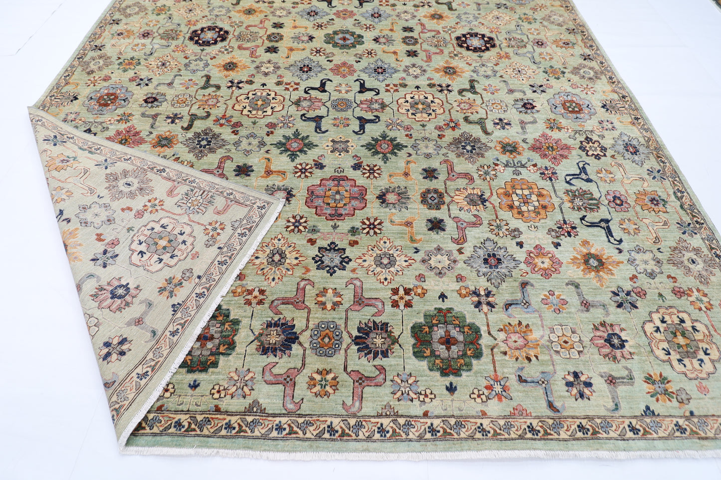 310 x 418 cm | Oriental Olive Green  Area Rug Afghan Hand Knotted Veg Dye Wool carpet
