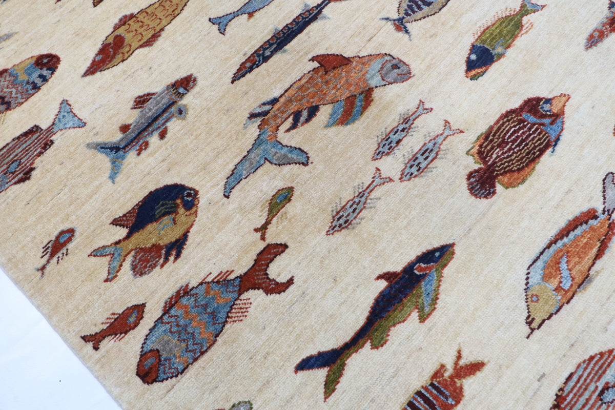 119 x 179 cm | Fish Beige Design Hand Knotted Wool Afghan Carpet