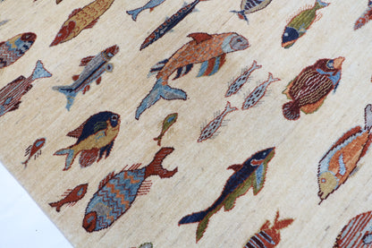 119 x 179 cm | Fish Beige Design Hand Knotted Wool Afghan Carpet