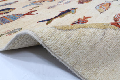 119 x 179 cm | Fish Beige Design Hand Knotted Wool Afghan Carpet