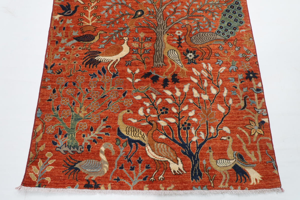 120 x 180 cm | Birds Orange Design Hand Knotted Wool Afghan Carpet