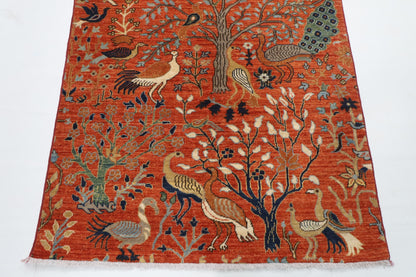 120 x 180 cm | Birds Orange Design Hand Knotted Wool Afghan Carpet