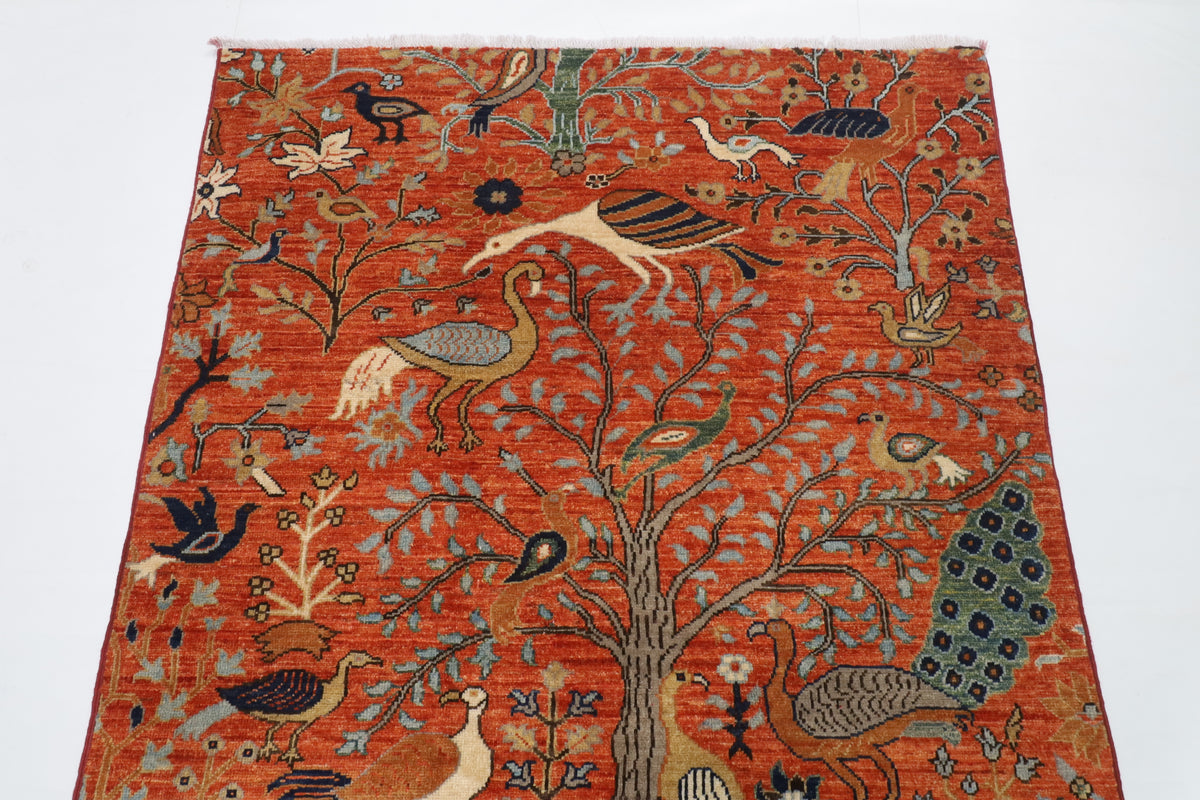 120 x 180 cm | Birds Orange Design Hand Knotted Wool Afghan Carpet
