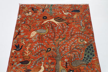 120 x 180 cm | Birds Orange Design Hand Knotted Wool Afghan Carpet