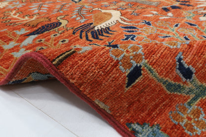 120 x 180 cm | Birds Orange Design Hand Knotted Wool Afghan Carpet