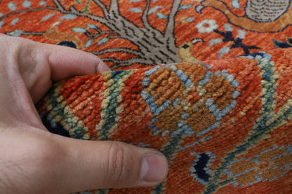 120 x 180 cm | Birds Orange Design Hand Knotted Wool Afghan Carpet