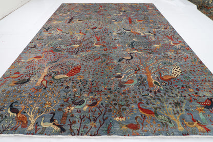 307 x 427 cm | Oriental Birds Area Rug Afghan Hand Knotted Veg Dye Wool carpet