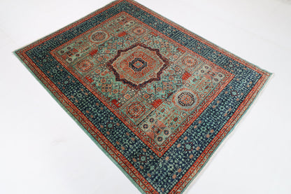 151 x 197 cm | Mamluk Design Hand Knotted Wool Afghan Carpet