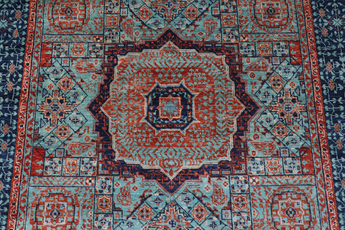 151 x 197 cm | Mamluk Design Hand Knotted Wool Afghan Carpet