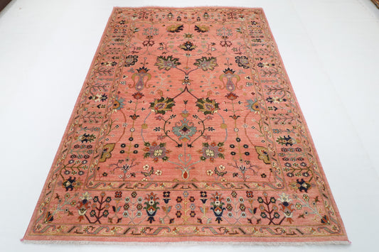 177 x 241 cm | Sultani Pink Design Hand Knotted Wool Afghan Carpet
