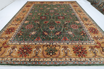 363 x 444 cm | Oriental Large Floral Green Area Rug Afghan Hand Knotted Veg Dye Wool carpet