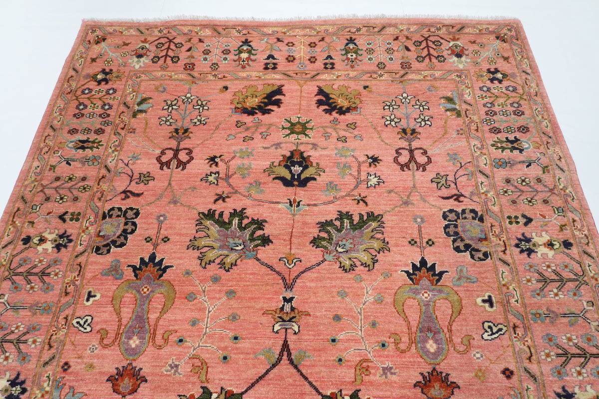 177 x 241 cm | Sultani Pink Design Hand Knotted Wool Afghan Carpet