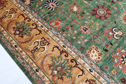 363 x 444 cm | Oriental Large Floral Green Area Rug Afghan Hand Knotted Veg Dye Wool carpet