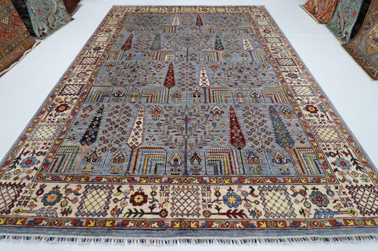 272 x 372 cm | Tree of life Gray Area Rug Afghan Hand Knotted veg Dye Wool carpet