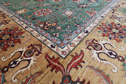 363 x 444 cm | Oriental Large Floral Green Area Rug Afghan Hand Knotted Veg Dye Wool carpet