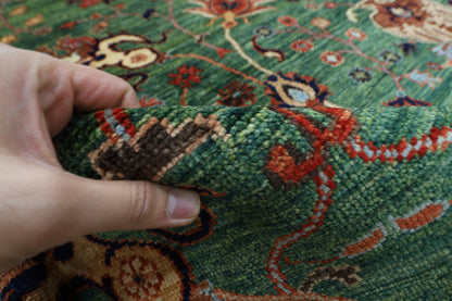 363 x 444 cm | Oriental Large Floral Green Area Rug Afghan Hand Knotted Veg Dye Wool carpet