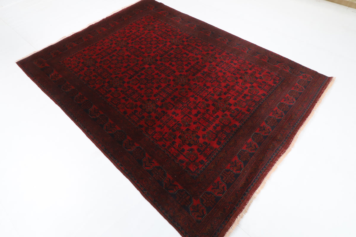 175 x 233 cm | Bokhara Red Hand Knotted Wool Afghan Carpet